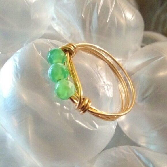 Bright Green! Slim Fire Agate Beaded Handmade Ring! Sturdy Every Day Wear - Picture 1 of 6